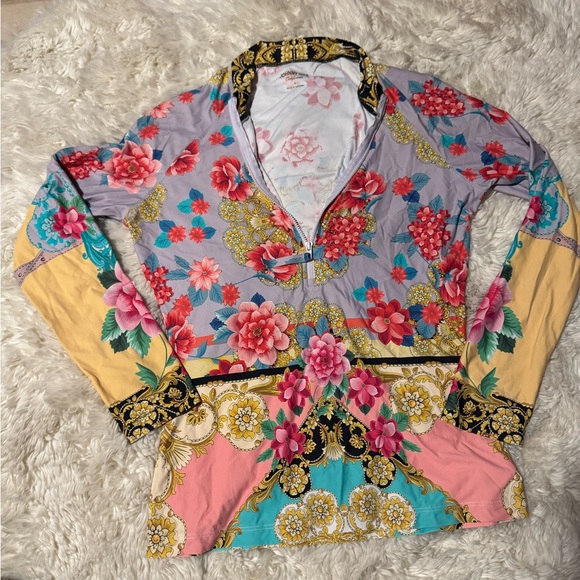 N- Women's Johnny Was Japer Surf Floral Long Sleeve Pullover Swimsuit Shirt - Picture 2 of 8